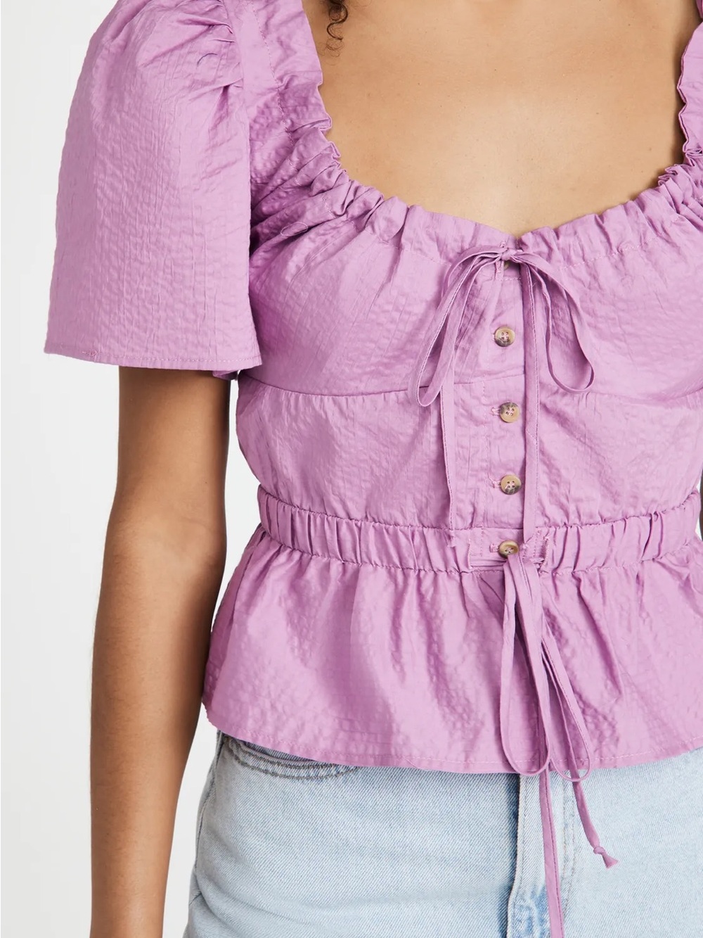 Ciao Lucia Ezio Lavender Tie-Front Puff Sleeve Blouse